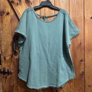 NWT Easel Sage Short Sleeve Top oversized  raw hem boxy top 100% cotton S